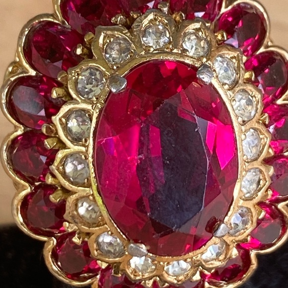 Vintage 1990s Y2k Large Ruby Red Costume Ring - Picture 3 of 6
